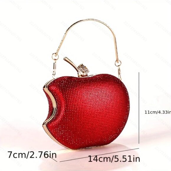 Sparkly Apple Rhinestone Handbags Diamond Women Evening Bags Bling Minaudiere Cl - Picture 2 of 8